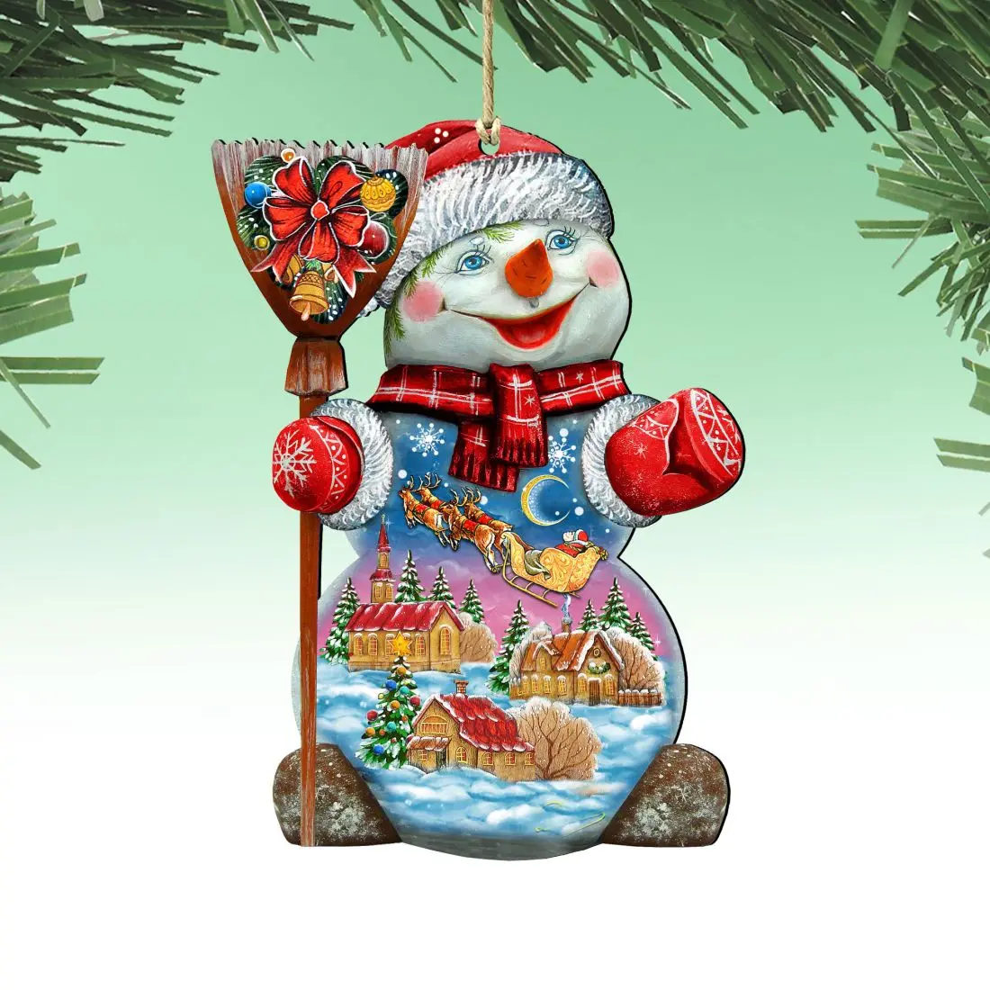 Designocracy 818158-S2 UV-Coated Handmade Christmas Wooden Ornaments - 5x5.5" Santa-Claus in Night Sky, Set of 2, Indoor Decoration, Festive Home Gift, Gift Bag Compatible, Story Card Included