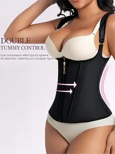 1 Count Women's Solid Color Shapewear Girdle with Zipper & Hooks Closure, Fajas, Double Compression Shaper, Tummy Control Suspender Belts, Adjustable Shoulder Strap Shaperwear Tops, High Compression Waist Trainer, Ideal for Daily and Outing