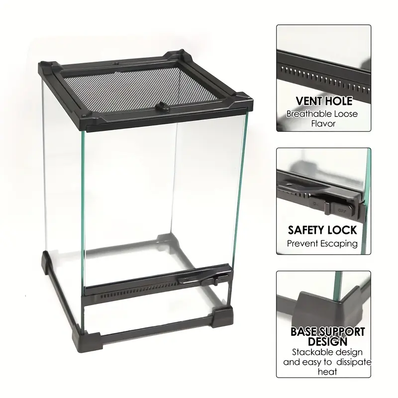 1pc Large Glass Material Single Door Rainforest Lizard Terrarium - Spacious Climbing Habitat, Pet Breeding Enclosure, Suitable for Small to Medium-Sized Lizards, Easy Cleaning, Durable, and Sturdy Construction