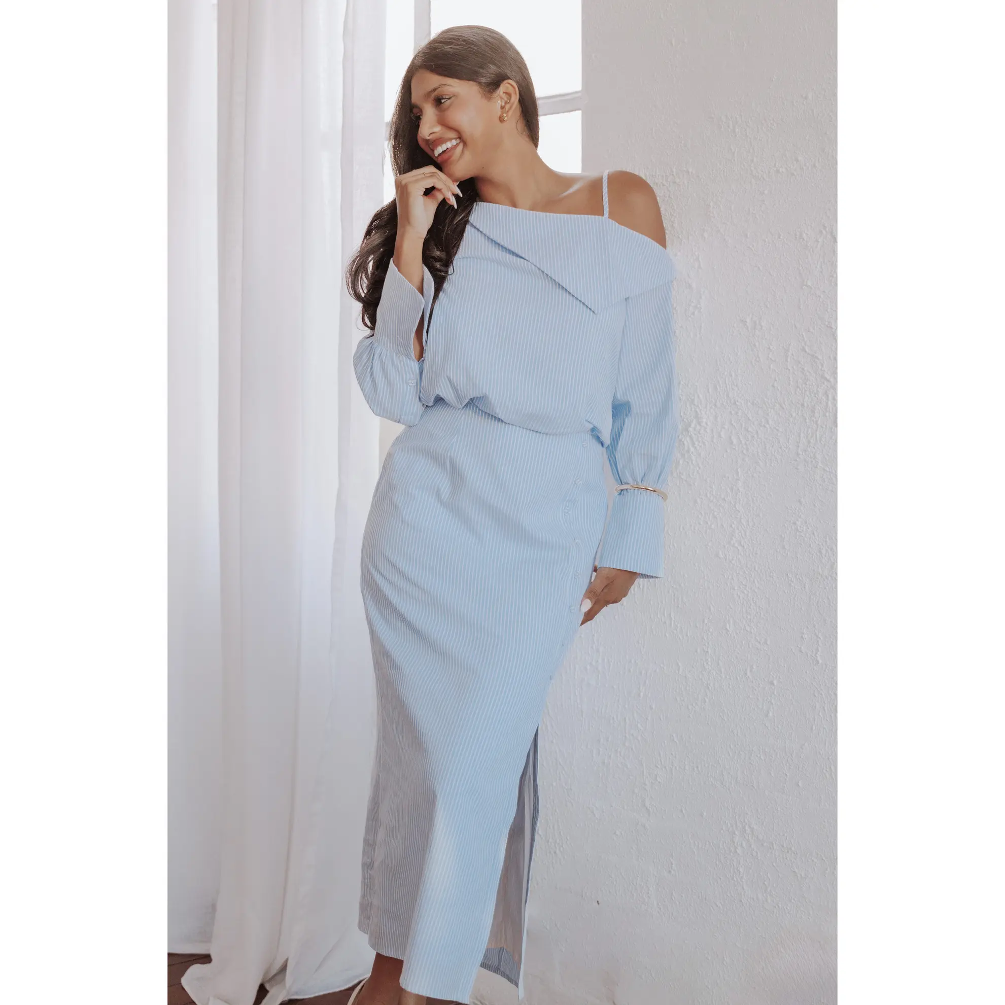 Broderick Midi Dress - Blue Stripe