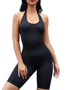 Women's Plain Backless Halter Shapewear Romper, Summer Clothes Women, Cozy Breathable Solid Color Tummy Control Body Shaper, Seamless Bodycon Romper for Summer