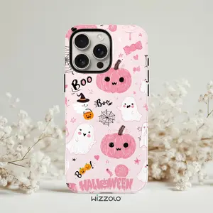 Cute Ghost and Pumpkin Premium Film 2 in 1 Phone Case - Durable, Shock Absorbing and Stylish Protection - Compatible with iPhone 17 16, 15, 14, 13, 12, 11, Plus, Pro, Pro Max, Perfect birthday gift for friends. Funny Stickers Shockproof Cellphone