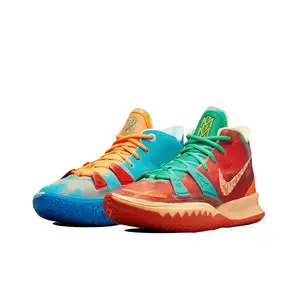 Unisex 1-Tone Mesh Mid Basketball Sneakers, Asymmetric Red-Blue-Orange Contrast, Textured Side Logo, Serrated Traction Outsole, Lightweight Cushioned Sole, Court-Street Training Sports Collectible Shoes