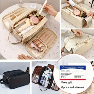 Women's Large Capacity High-Quality Makeup Bag - Pink  Travel Makeup Organizer, with faux leather lining, multiple zippered pockets and wrist strap, suitable for storing brushes, toiletries, jewelry, and toiletries|Organized toiletry bag|Practical