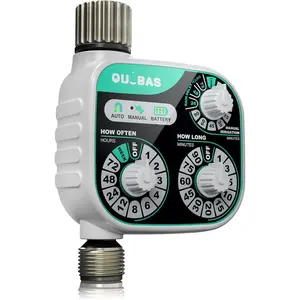 QUOBAS Mechanical Dial Hose Timer, Waterproof Sprinkler Timer with Rain Delay/Auto/Manual Modes for Drip Irrigation System, Pool, Lawn, Easy Set 3-Dial Program, Battery Powered