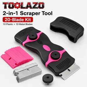 20-Blade 2-in-1 Glass Cooktop Scraper Tool Kit, Surface Razor Scraper with 10 Plastic & 10 Metal Blades, Non-Scratch Sticker Paint Caulk Remover for Stove, Window, Tile & Auto Detailing