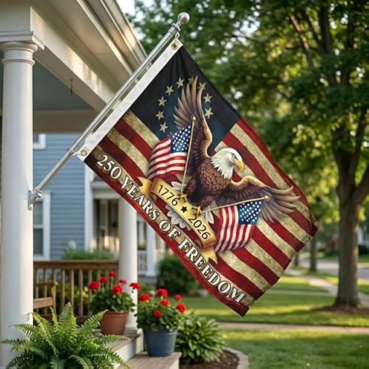 250th Anniversary American Flag (1776-2026) – 3x5 FT, 4x6 FT Options, Double-Sided USA Freedom Flag with Brass Grommets, 100% Polyester Fade-Resistant Patriotic Eagle Decor for 4th of July Indoor Outdoor Garden Home (No Flagpole)