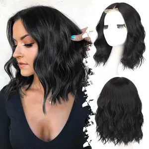 Short Wavy Wig for Women Black Lace Hairline Wig Bob Style Synthetic Heat Resistant - Natural Appearance for Everyday Hairstyle 14 Inchf