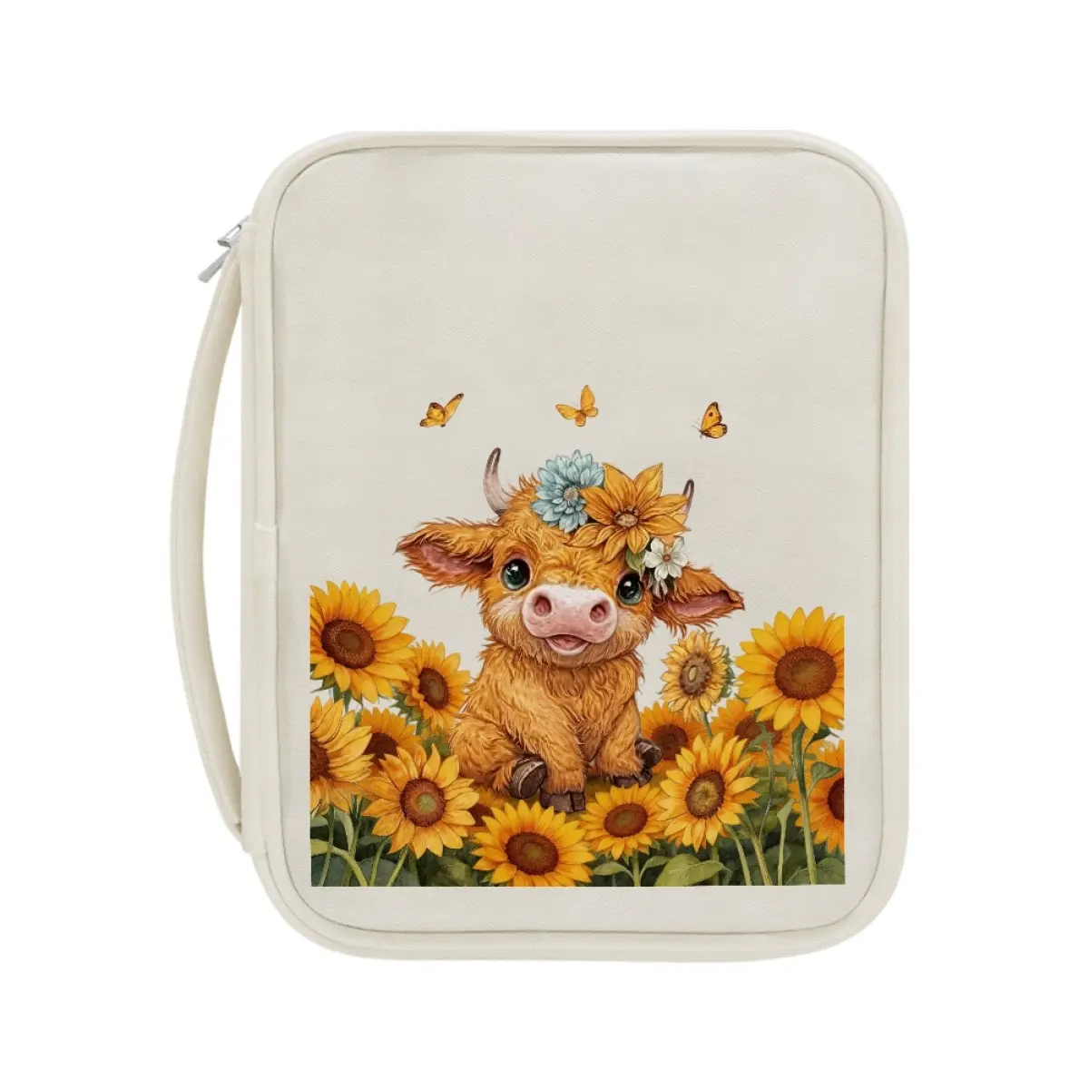 Highland Cow Sunflower  Bible Case for Women 11.81*9.06*1.97 Cute Bible Bag - Durable Bible Cover Case with Carry Handle for Bible Study Supplies Storage  for Christian Gifts for Men Women Teens Church Home Travel Outdoor Gatherings
