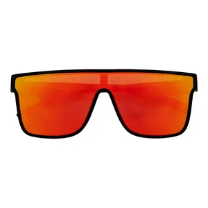 SYFY - Futuristic Square Flat Top Shield Sunglasses Black Orange Mirror
