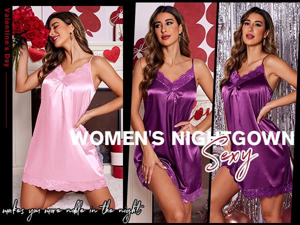 EKOUAER Women's Nightgown V-neck Chemise Sleepwear Lace Nightwear Soft Lingerie for Women