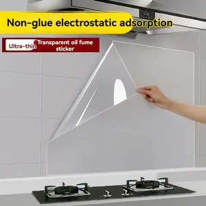 Plastic Static Adhesive Wall Protection Film, Waterproof Oil-Resistant Removable Film, Kitchen Tile Home Decor, No Glue Easy Clean, 196 Inches