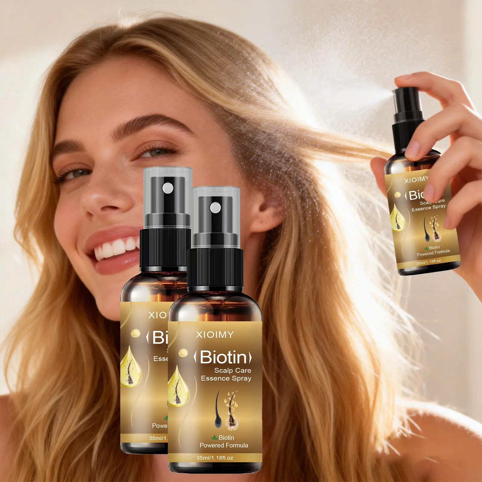 2pcs Biotin Hair Spray with Ginger Extract and Grape Seed Oil, Daily Nourishing Dry Damaged Hair Relief and Scalp Care Massage Oil