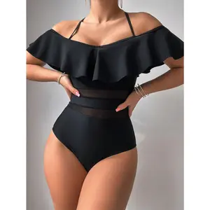 Women's Summer Beach One-Piece Swimsuit With Ruffled Hem Sets, Suitable for Beach, Vacation
