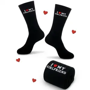 I Love My Girlfriend Sock Funny Gift for Boyfriend Cute Valentine's Day Gift for Him Black Cotton Crew Socks for Men Anniversary