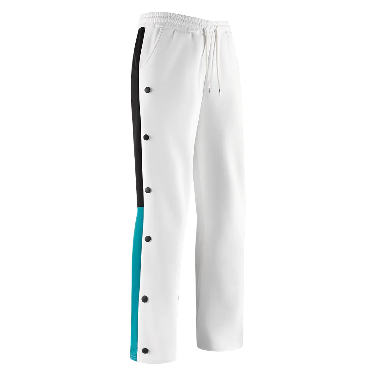 Men's Navy Blue Colorblock Track Pants - Athleisure, 2-Tone, Warm-Up, Machine-Washable Joggers with Red & Teal Side Stripes, Snap Button Detail, Elastic Waist with Drawstring, Straight-Leg Streetwear, Athleisure Men's Pants, Machine-Washable Men's Pants