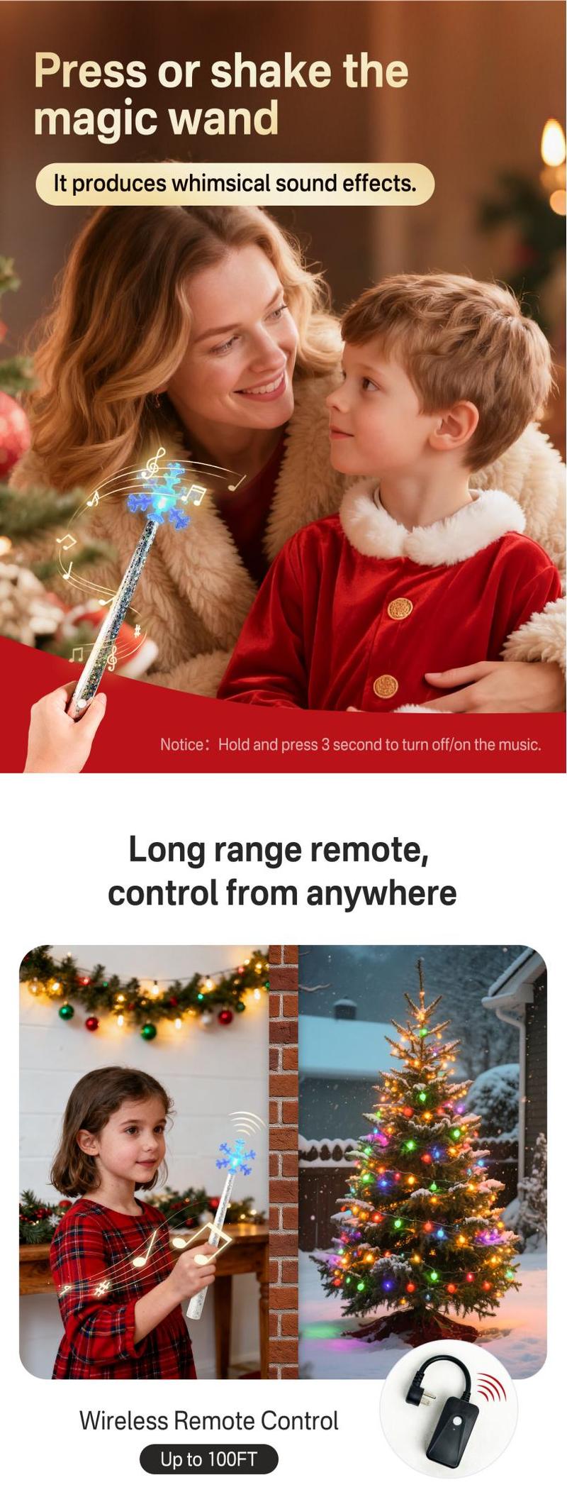 Tessan Christmas Gift Magic Light Wand with Music Wireless Remote Control Outlet for Christmas Tree String Lights & Home Decorations Lights Remote Magic Switch Kit with Music Surprise for Christmas Ornaments