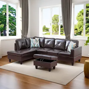 Brown Faux Leather 3-Piece Couch Living Room Sofa Set