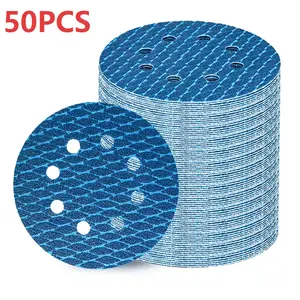5 Inch 8 Hole Sharp Blue Diamond Round Sandpaper Sheets Anti-Clogging Woodworking Metal Grinding Velcro Wall Polishing 50 Pieces Set