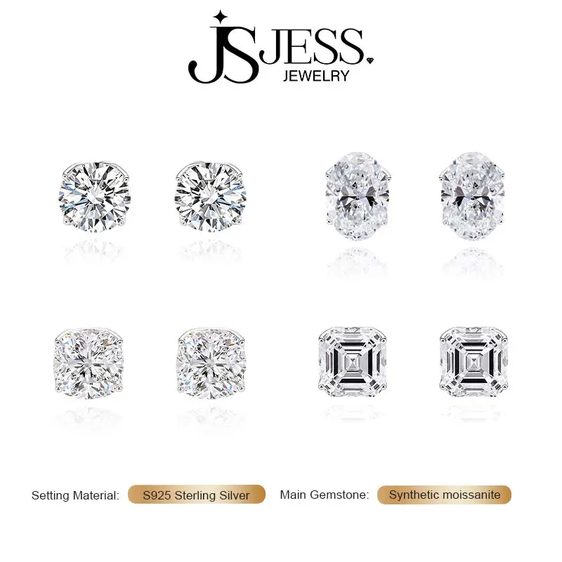 Viral Trending Lotus Back Moissanite Stud Earrings,Total 2CT D Color VVS1 Synthetic Moissanite, Solid 925 Sterling Silver, Multi‑Cut Available: Round / Cushion / Oval / Asscher Cut, Best‑Selling Fine Statement Jewelry For Women Gift