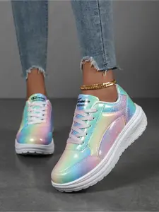 Dreamy Rainbow Glitter! Women's Gradient Platform Sneakers, Soft-Sole Height-Boosting Casual Shoes, All-Match Footwear for Commuting, Walking & Daily Wear