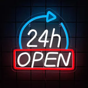 Open 24 HRS Neon Sign Business Store Shop  Neon Lights Signs for Wall Decor USB Powered Led for Room Decoration