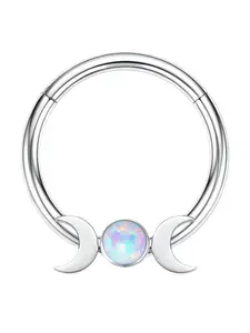 Moon Opal Septum Ring for Women, Stainless Steel Nose Ring Hoop, Double Crescent Cartilage Earring, Minimalist Piercing Jewelry, Aesthetic Gift