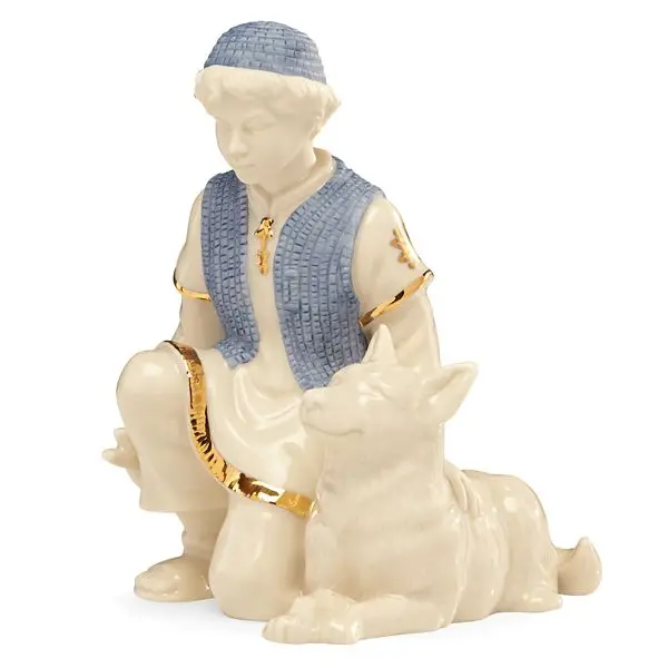 Lenox 853743 First Blessing Religious Shepherd Boy & Sheep Dog Nativity Scene Figurine, 5.13 in Hand-Painted Gold Bisque Porcelain Artistic Detail Decor, Christian Home Display Figurines & Miniatures, Room Decor, Traditional