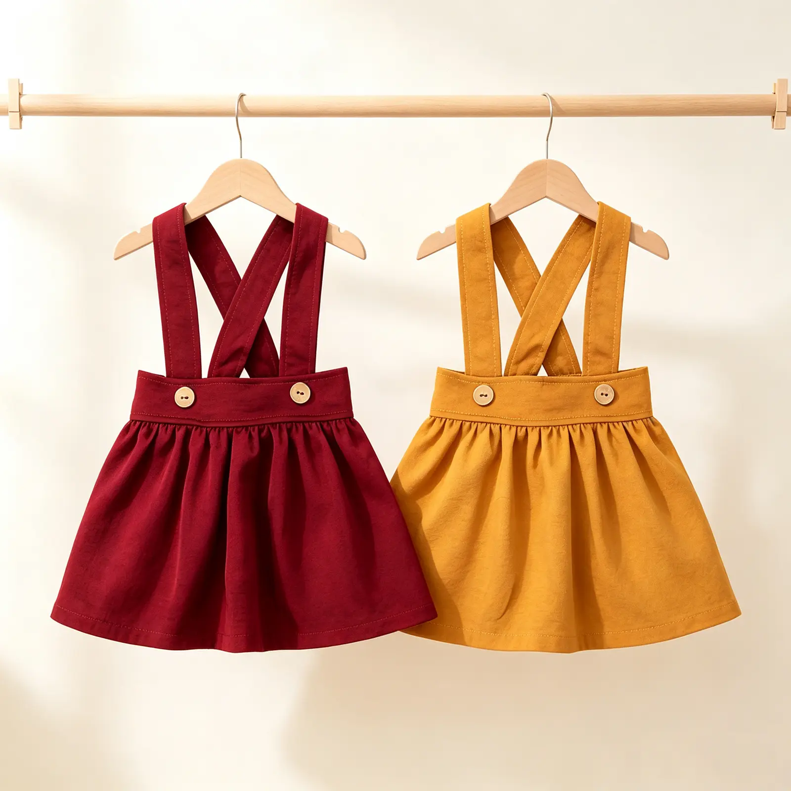 Baby Girl Suspender Skirt Sleeveless Solid Color Pleated Cross Strap Button Tutu Short Dress