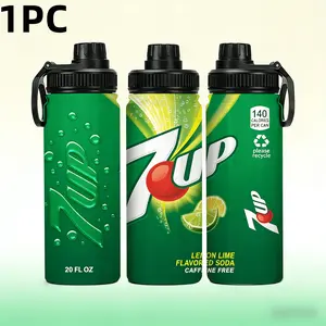 1pc 20oz 7up Lemon Flavor Insulated Tumbler, Vintage Soda Style Stainless Steel Portable Sports Water Bottle with Handle, Leakproof Outdoor Cup