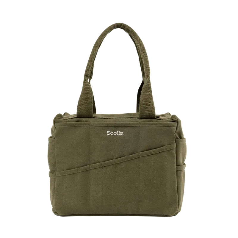 Soolla® Studio Bag, Deep Forest Green – 30-Pocket Canvas Organizer for Pottery, Art, Knitting & Crochet
