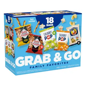 SkinnyPop Grab & Go Family Favorites Variety Pack with Original White Cheddar Popcorn Dot's Honey Mustard Pretzels & Pirate's Booty 18 Count 0.5oz 1oz Bags