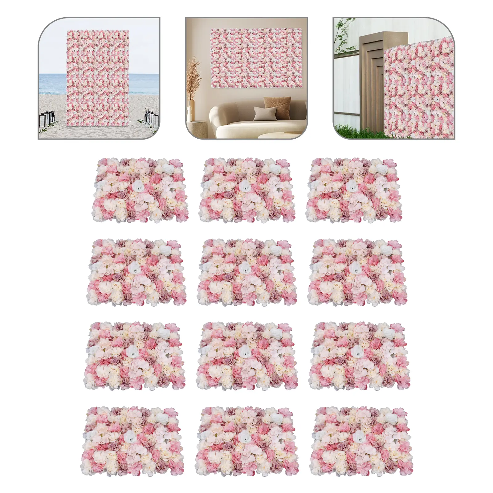12-Piece Embossed Artificial Silk Decorative Flower Panels (60x40cm/23.6"x15.7") - Floral Arch Props, Wall Hanging Backdrop for Wedding Reception, Indoor/Outdoor Home Decor, 23.6" X 15.7"