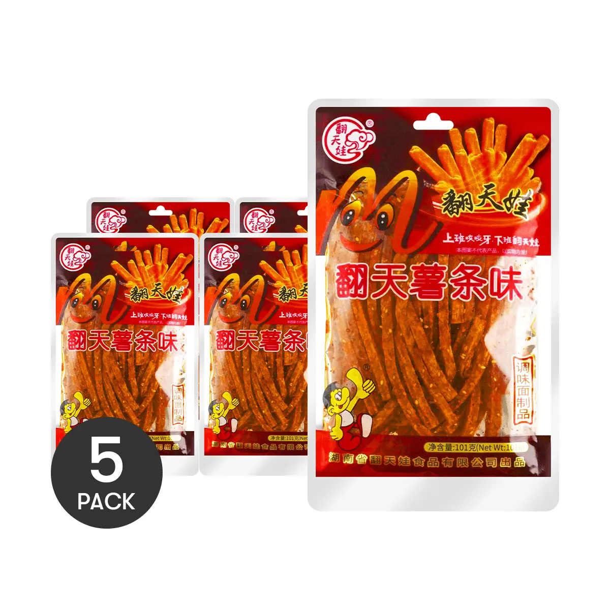 Fan Tian Wa Spicy Strips - Potato Flavor 101g x 5 Pack | Authentic Hunan Snack, Childhood Nostalgia