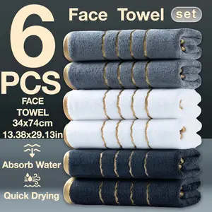 6-Piece Ultra-Soft Luxury Striped Thread Coral Fleece Towel Set, Quick-Dry Absorbent Bath Towels for Home Hotel Spa Use