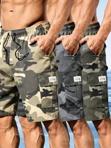 Men’s 3-Pack Camouflage Cargo Shorts  Outdoor Tactical, Multi-Pocket, Drawstring Elastic Waist Casual Athletic Knee-Length Lightweight Summer Shorts