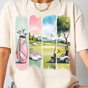 Preppy Watercolor Golf Shirt, Brush Stroke Golf Lover Shirt, Preppy Golf Sublimation TShirt, Masters Golf Tee, Gift For Her, Full Colors, Full Sizes, Unisex Cotton Clothing