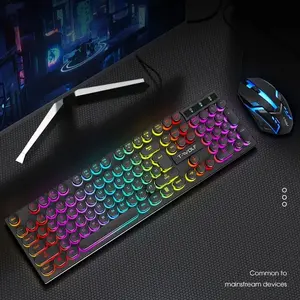 T-Wolf Tf270 Gaming Keyboard Mouse Set, Luminous Wired Retro Punk Design, USB Powered, Colorful Backlight, Christmas Gift Idea, Wired RGB Keyboard