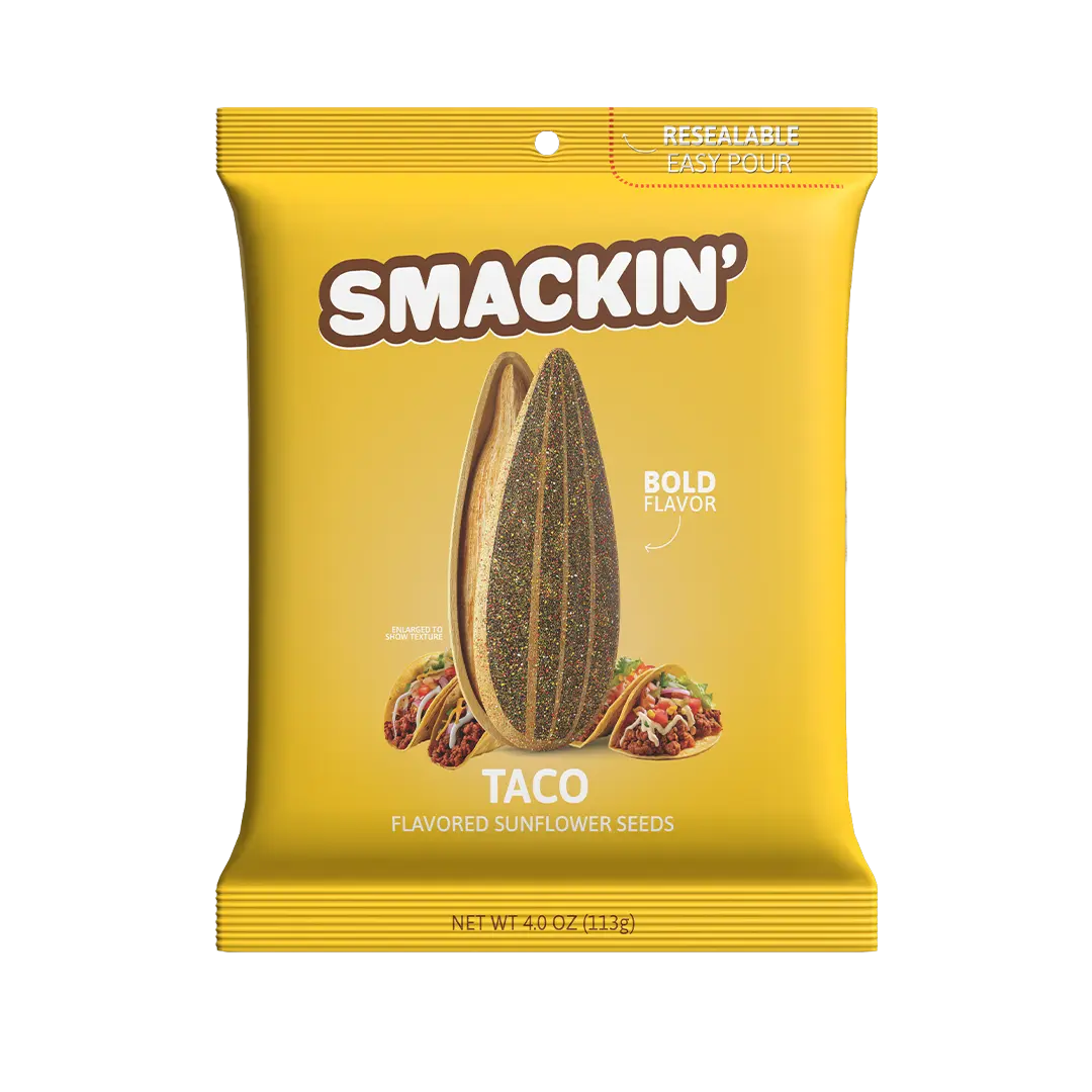 SMACKIN' Sunflower Seeds - TACO - 6 Resealable LIMITED EDITION 4 OZ Bags