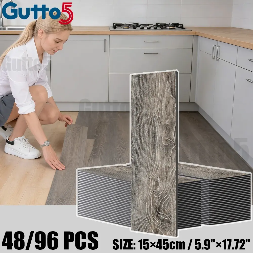 Box set of 48pcs/96pcs self-adhesive floor renovation stickers, 3D wood grain texture, Self Adhesive Textured, thick anti slip material, suitable for DIY, peel and paste, easy to complete