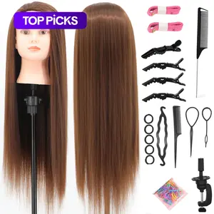 28 Inch Long Straight Hair Training Head with Clamp & Braiding Tools Set, Heatless Styling Tools for Women & Girls, Hair Accessories
