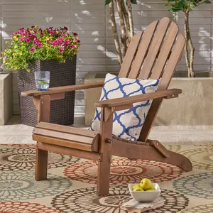 Eyisean 29" Wooden Outdoor Foldable Adirondack Chair, Durable Patio Lounge Chair with Weather Resistant, Classic Acacia Wood Chaise with Slatted Design & Sloped Back, Compact Folding for Backyard