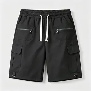 Men's Cargo Shorts, Techwear Shorts, Streetwear Shorts, Utility Shorts，Black Cargo Shorts, Multi-Pocket Shorts, Zip Pocket Shorts, Elastic Waist Drawstring Shorts，Techwear Trend, Gorpcore Style, Utility Fashion, Edgy Cargo Shorts