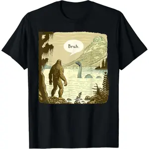 Men's Funny Bigfoot Sasquatch Loch Ness Monster Introvert Bruh T-Shirt