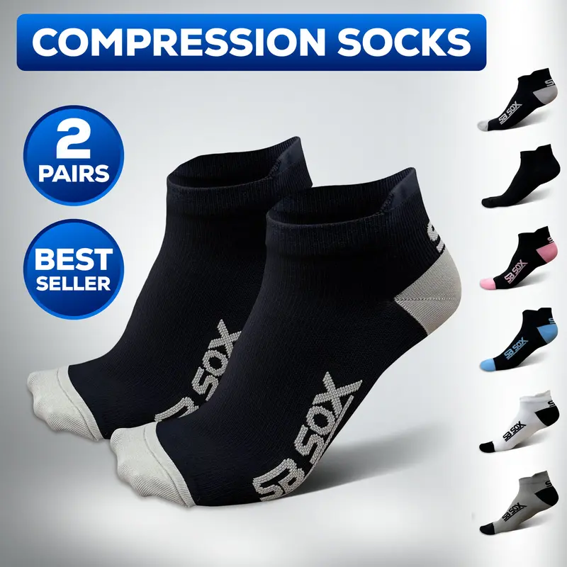 SB SOX 2-Pair Lowcut Compression Running Socks for Men & Women - Best Socks for All Day Wear, Athletic, & Travel