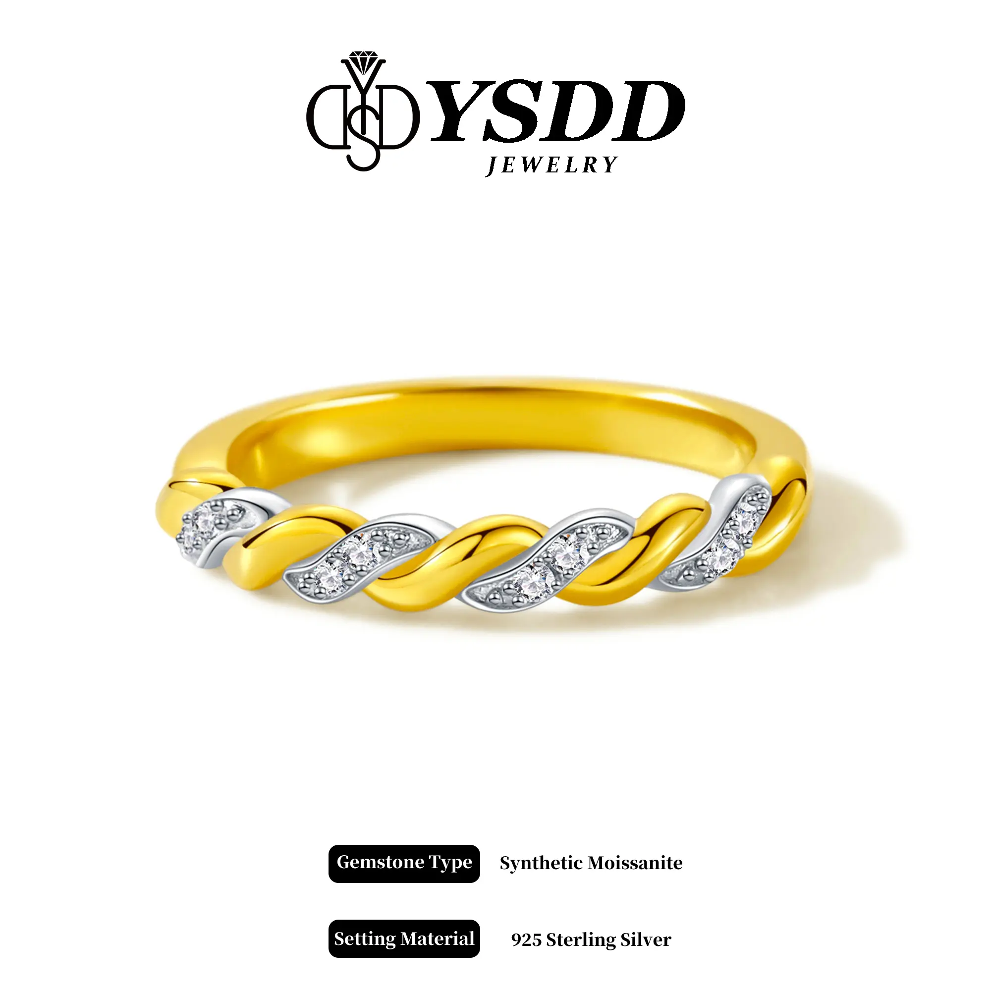 【#377】3mm Antique Twisted Stacking Band Full Synthetic Moissanite Rings in 925 Sterling Silver