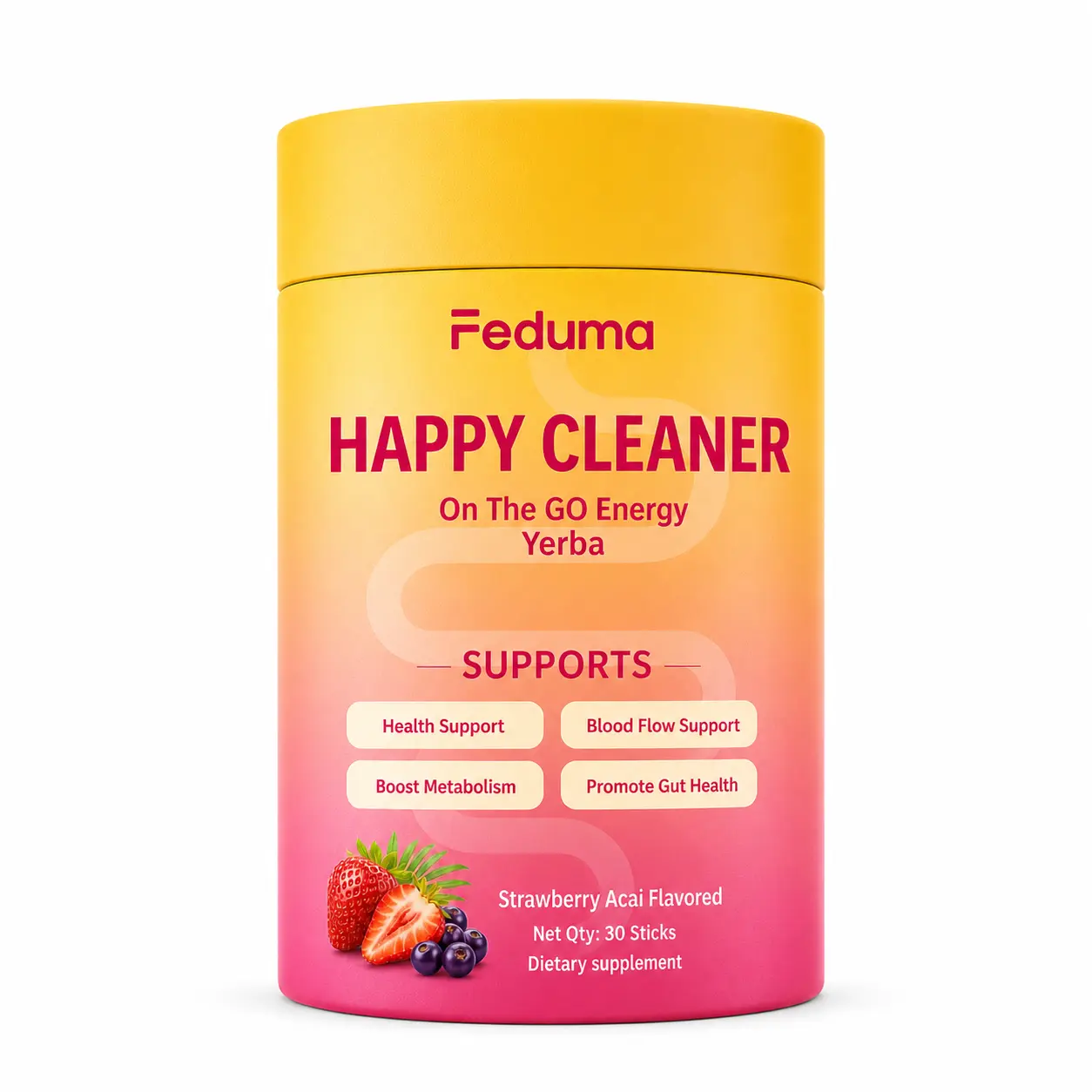 Happy Cleaner Cutting Mix Powder | Magnesium | Berberine | Chromium | 5-HTP | Yerba Mate | Strawberry Acai | 30 Sticks