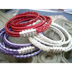 Feminine Womens Leather Bracelet, Stainless Steel Magnetic Clasp, Double Wrap Bracelet,  Triple Strand Bracelet, Mothers Day Gift