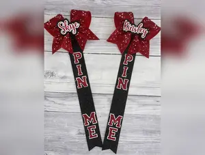 Red Rhinestone Cheer Pin Me Ribbon Red Rhinestone Cheer Pin Me Ribbon