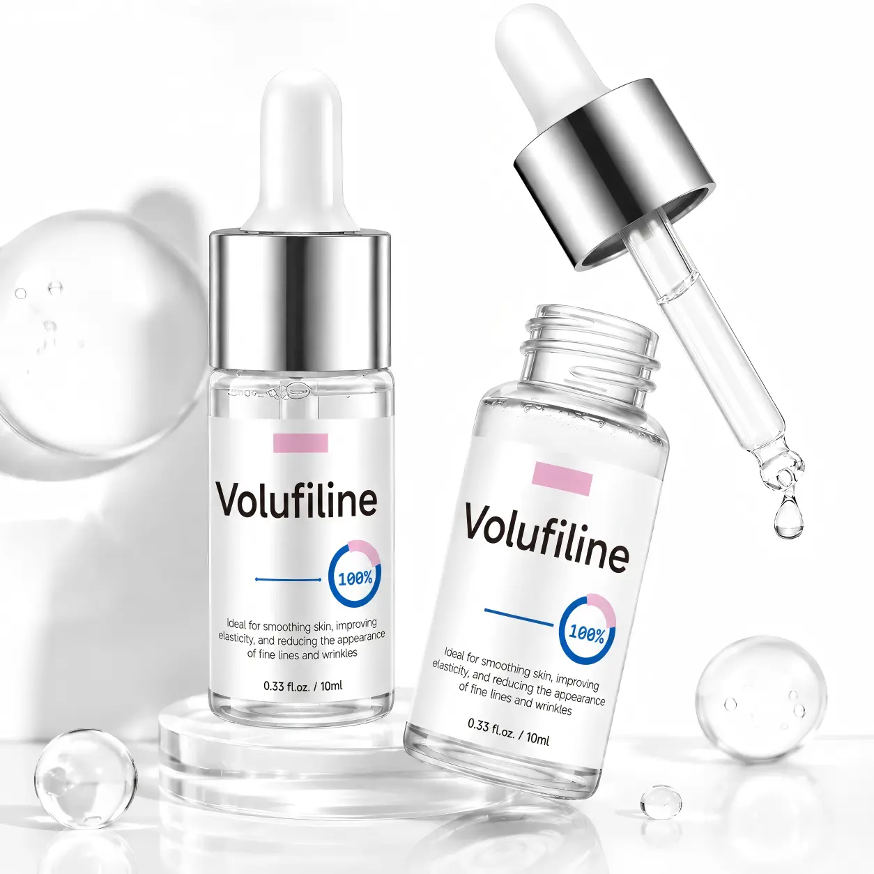 Volufiline 100% Liquid Ampoule (2-Pack) - France Sederma Verified Official Unisex Plant-Based Bottle, Face & Body DIY Skincare Booster, Hydrating Age-Defying Face Care Products, 2*0.33 fl oz, Anti Age Boost, Booster Ampule Kit, Soft Skin, Skin Transformat